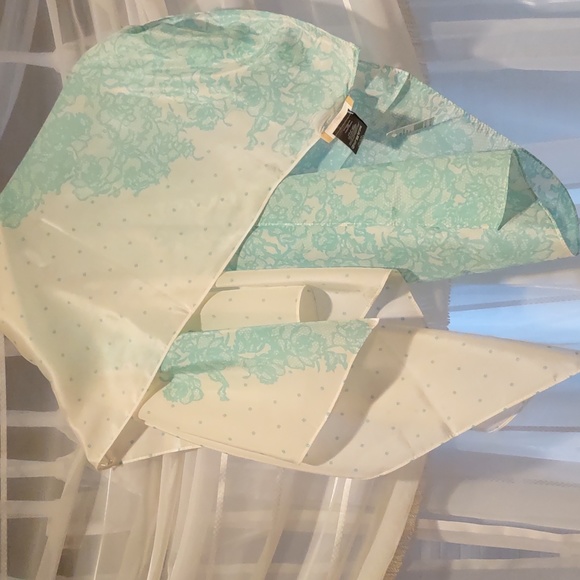 Aqua blue, teal Paisley polka dot silk scarf - Picture 5 of 7